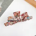 Acetate bow hair claw clip with vintage multi-color marble texture for women - Large / Diamond Brown