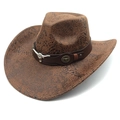 Brown faux suede western cowboy hat with snakeskin texture and bull head metal emblem - M (56-58cm) / Snake Khaki