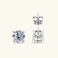 Elegant 925 sterling silver stud earrings with round cut Moissanite in four-prong setting - 0.5ct+0.5ct / White-4 Prong