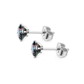 Titanium steel stud earrings featuring colorful iridescent zircon stones in silver base - 3mm / Steel Multicolored Zirconia