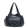 Borsa tote retrò blu scuro in pelle PU con tasca anteriore e tracolla regolabile - Blu