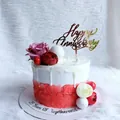 Golden Happy Anniversary acrylic cake topper on pink and white floral cream cake - Style 4 / Gold
