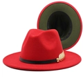 Detail of red fedora hat featuring black decorative band and gold leaf ornament detail - M (56-58cm) / Red + Army Green