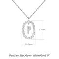Pendente lettera P in argento 925 con bordo in zircone e finitura oro bianco - Stile Lettera P con Cornice Ovale Incastonata di Strass / 40-50cm Regolabile / Oro bianco