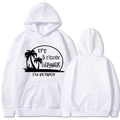 Weißer Kapuzenpullover für den Ruhestand mit schwarzem Slogan und Palmen-Silhouette - S / Weiß