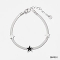 Silver stainless steel flat snake chain bracelet featuring three star pendants - Silver Black Star Bracelet (SBP032)