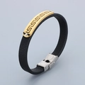 Bracelet pour homme en cuir noir avec motif grec doré et fermoir en inox - 19cm / Style A Clé Grecque-Or(KB186175-JZ)