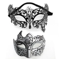 Masquerade masks in black filigree metal with rhinestones and black silver glitter style - Rhinestone Bull Horn - Iron Silver Set