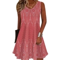 Women's plus size sleeveless dress with pink ethnic peacock feather print pattern - 0XL / Red