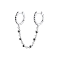 S925 silver double hoop earrings with a black and white gemstone link chain - Black (Platinum) Single Piece