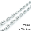 Polished silver stainless steel anchor link chain necklace, 600mm length and 9mm width - 60cm Necklace (KN118467-Z)