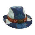 Cappello da cowboy per bambini in denim patchwork con cinturino in pelle e testa di toro - Taglia Bambini / Blu Reale (Fascia Marrone e Fibbia a Toro)