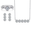 925 Silber Schmuckset mit Zirkon Ring Ohrringen und Halskette im minimalistischen Design - 3-teiliges Set / US Größe 6