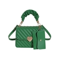 Green PU leather handbag with heart-shaped gold clasp and pleated handle with coin purse - Green
