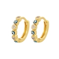 Détail des boucles d'oreilles œil porte-bonheur dorées avec émail bleu et zircons - Or/Bleu