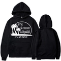 Schwarzer Kapuzenpullover mit 'It's 5 O'clock Everywhere' Ruhestands-Palmen-Aufdruck - S / Schwarz