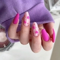 Matte rosarote und rosa Almond Press-on-Nägel mit Herz- und Punktmustern - Matte Rosenrot Herz Stil (JP2247)