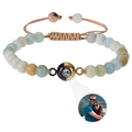 Custom blue natural stone bracelet with dual-tone photo projection bead and adjustable cord - Amazonite Bracelet