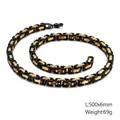 Men's two-tone gold and black stainless steel box chain necklace, 6mm width, 50cm length - 6mm Black Gold