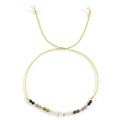 Minimalistisches gelbgrünes Sternzeichen-Armband mit Naturperlen und weißer Perle - Gelbgrüne Kordel/Bunte Edelsteinperlen