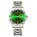 Men's quartz watch with green sunray dial and two-tone gold silver metal strap - GD310 Green Dial