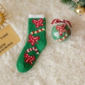 Calcetín navideño de coralina verde con bastones de caramelo en caja de regalo clara - Calcetines + Bola + Lazo (Sin empaquetar) / Lazo Verde