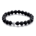Elastic beaded bracelet featuring 21 black lava stones and one white turquoise marble bead - Volcanic Stone + White Turquoise