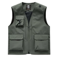 Men's outdoor multi-pocket fishing vest in olive green with zipper and mesh lining - S / Tops / Army Green