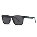 Classic black square frame sunglasses for men featuring blue accent and anti-slip texture - Matte Black Frame Green Accent