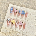 Exquisite almond press-on nails with 3D rose and blue porcelain vase relief art - Extra Small (XS) / 1955 Long Almond