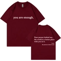 T-shirt décontracté pour femme bordeaux à col rond avec lettrage 'you are enough' - S / Hauts / Bordeaux