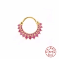 Detail of gold-plated 925 sterling silver nose ring featuring dual rows of pink gems - Gold - Rose Red Zirconia