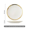 8 inch white ceramic dinner plate with luxury gold rim showing diameter of 20.4cm - Gold Rim 8-inch (20.4cm)