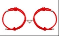 Adjustable red Milanese rope couple bracelets with magnetic heart-shaped charms - Red