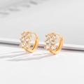 Elegant gold plated huggie earrings featuring double rows of micro-pave cubic zirconia - Clear Double-Row Channel Huggies-EH030
