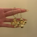 Exaggerated vintage gold flower drop earrings with textured petals and hoop design - A2067 Gold