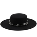 Minimalist black wide-brim wool hat with elegant pearl and rhinestone decoration - M(56-58cm) / Black