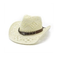 Creamy white handwoven straw cowboy hat with hollow mesh texture and studded leather band - M (56-58cm) / Creamy White