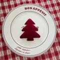 Deep red velvet Christmas tree ornament measuring 8cm by 9cm on decorative plate - Christmas Tree A-05 (Dark Red B)