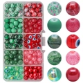 DIY jewelry kit with 10 grids of green and red gradient glass beads in a clear plastic box - Mixed 14 Bright Red & Green approx 200pcs