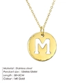 14K gold plated stainless steel necklace featuring a round pendant with cutout letter M - Letter M (M-14K Gold)