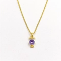 Macro detail of owl pendant with purple zircon inlay and fine gold plated chain - With Necklace / Purple