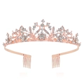 Detail of rose gold alloy bridal crown with sparkling white rhinestones and side hair combs - White Rhinestone Style (With Comb) / Rose Gold
