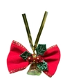 Red velvet Christmas bow with green holly leaves, red berries, and a small golden bell - Velvet Ribbon Christmas Style 3