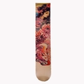 Japanese kitsune and geisha print floral patterned thigh high stockings for women - Leg Sleeve / Chrysanthemum Girl