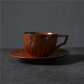Japanese style vintage red ceramic coffee cup and saucer set with textured leaf design - 202-f Luanfeng Coffee Cup + Saucer 250ml Wine Red (pearl Cotton Packaging) / Universal