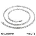 600x4mm silver stainless steel twisted rope chain necklace weighing 21g for men and women - Steel 600x4mm