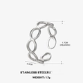 Anello ovale cavo regolabile in argento in stile minimalista in acciaio inox - Color Acciaio