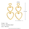 Orecchini a cuore a tre strati in acciaio inossidabile placcato oro 18K stile corda - Orecchini a Lobo Triplo Cuore Intrecciato Trama Serpente - Oro