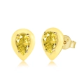 Elegant S925 sterling silver pear-cut yellow gemstone stud earrings with gold plating - Gold Yellow Gemstone Water Drop Style (DY1D0214-S-G-YE)